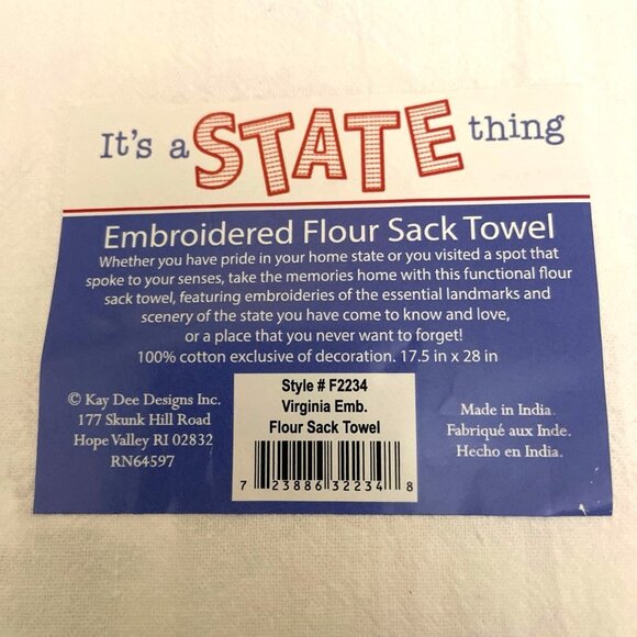 Kay Dee Designs It’s a State Thing Virginia Embroidered Flour Sack Towel Cotton - Picture 4 of 5